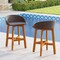 Costway Outdoor Faux Rattan Bar Chairs Set of 2/4 Solid Acacia Wood Bar Stools for Porch Brown/Gray